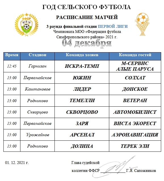 Расписание матчей 3 раунда финальной стадии ПЕРВОЙ лиги
